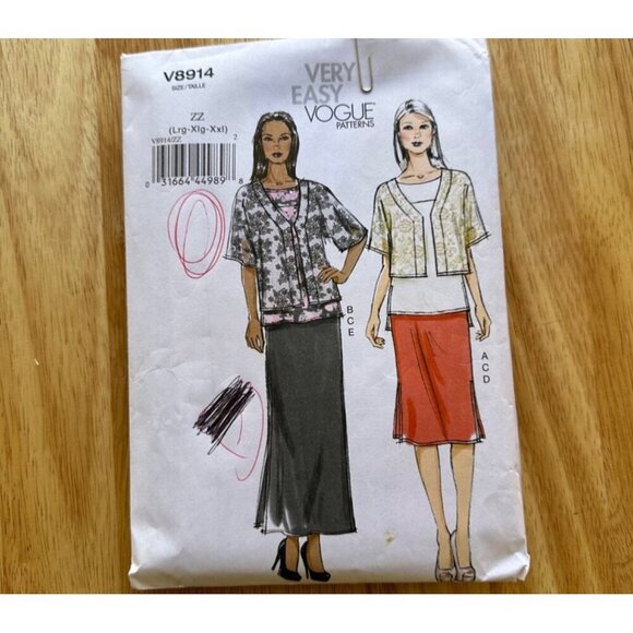 Vogue # V8914 Jacket Tunic Skirt Sewing Pattern Cut Sizes Lrg - XXL Sku 0257 - Picture 2 of 4